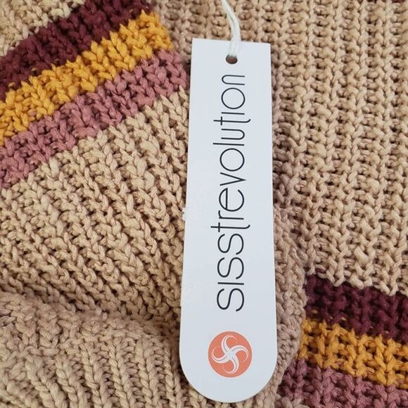NWT sisstrEvolution Tan Striped Cotton Long Sleeve Sweater Size S - Picture 6 of 11